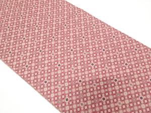 斜め格子に花模様織り出し　名古屋帯